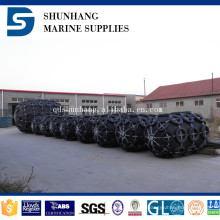 defensa de goma marina del qingdao shunhang con la red de la neumático-cadena